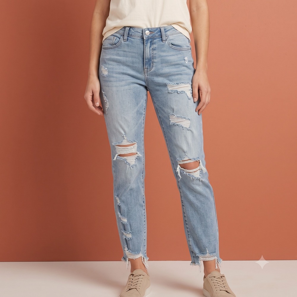 Refuge Destructed Skinny Jeans Womens 6 Light Wash‎ Heavy Distressed Denim EUC